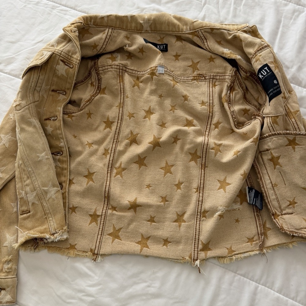 Kut from the Kloth Star Embroidered Denim Jacket Womens Small Brown 90s Y2K - Picture 3 of 8